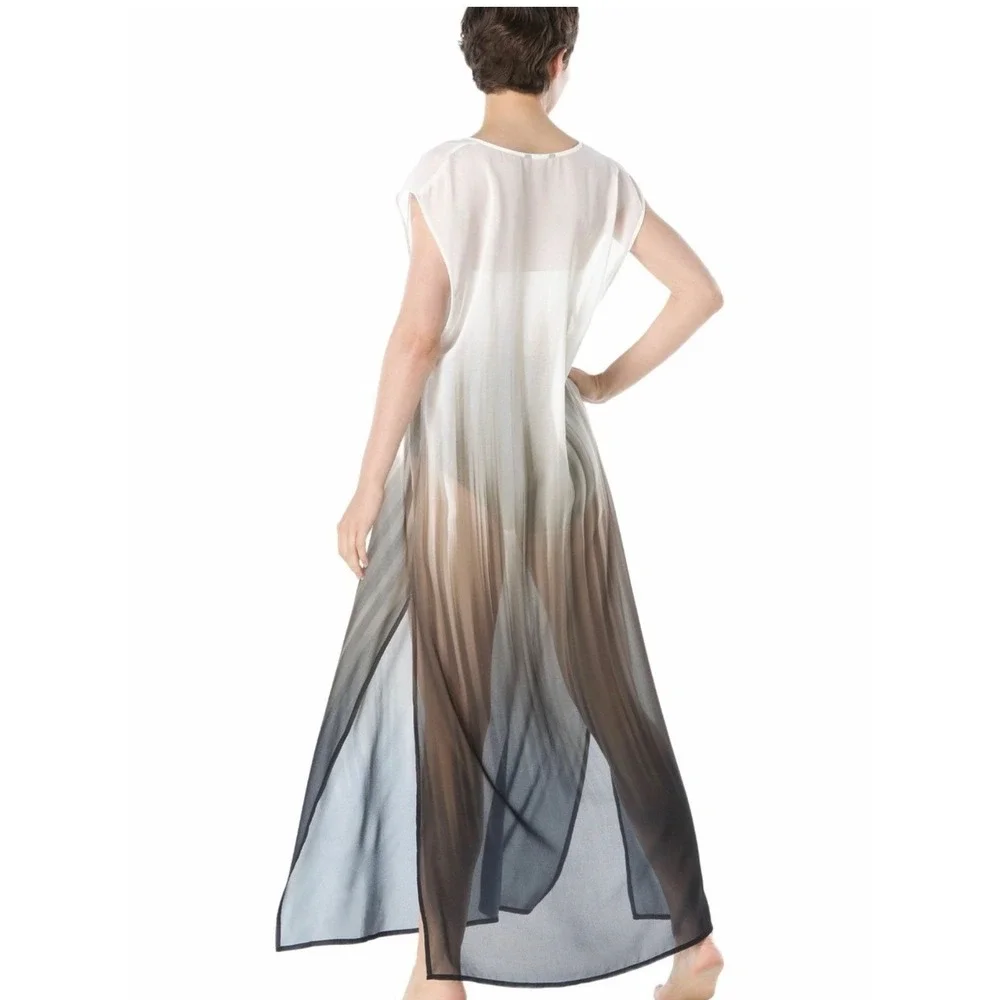 Carmen Marc Valvo Ombre Maxi Dress Cover Up Black Tan White C6U986 Womens Small